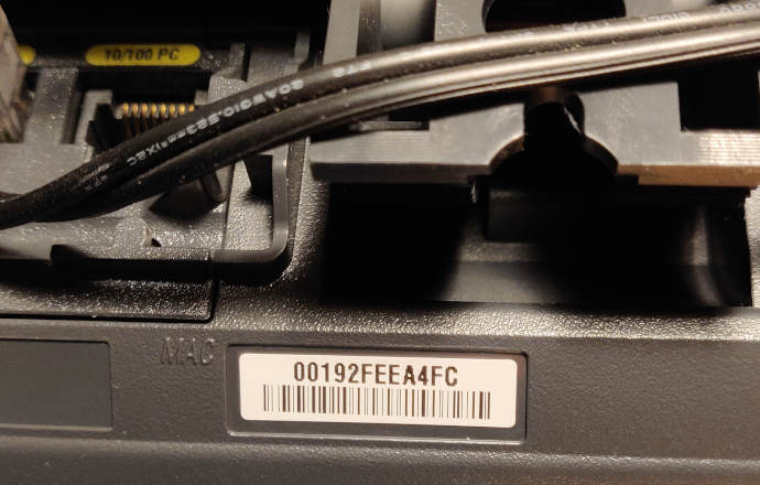 Cisco 7970 back, MAC address visible