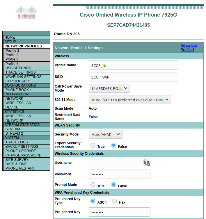 Cisco 7925 Webinterface