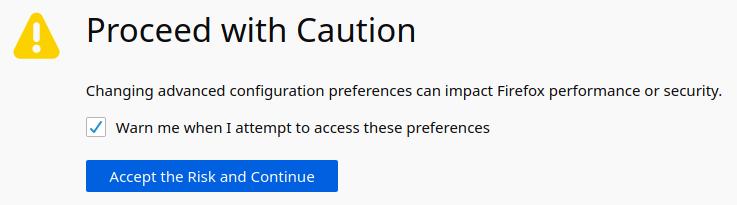 Firefox about:config warning