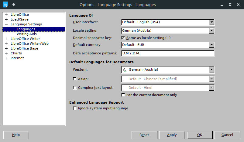 LibreOffice Spracheinstellungen