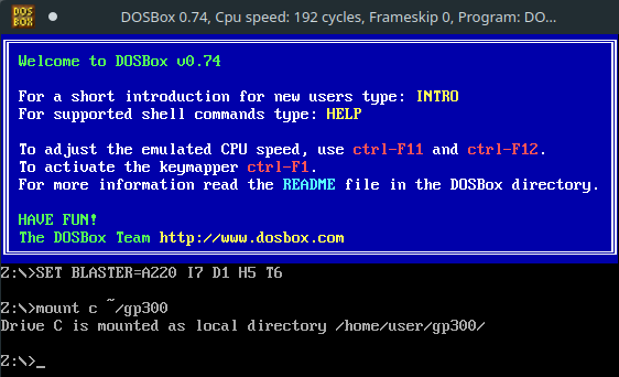 DOSBox start screen