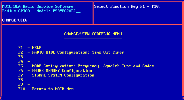 GP300 Codeplug Menu